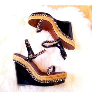 Christian Louboutin Black Patent Leather Platform Espadrille Wedges